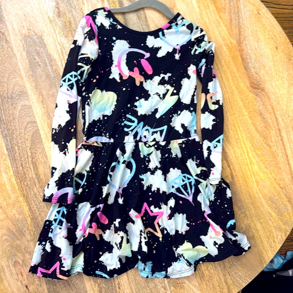 Pixie Lane Black Graffiti Smiley Love Heart Dress - Size 7